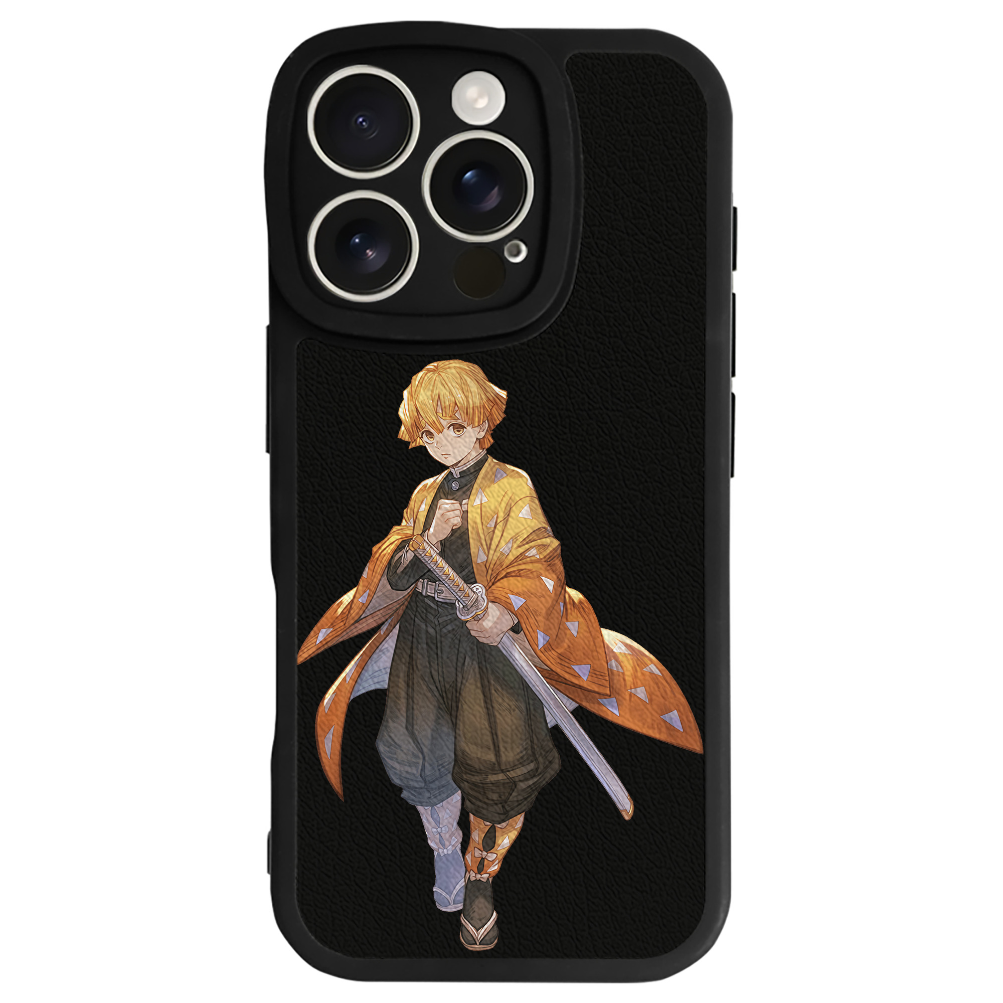 （画像用） 鬼滅の刃（きめつのやいば）我妻 善逸／あがつま ぜんいつ Agatsuma Zenitsu 【iPhone 16シリーズ対応】シリコンスマホケース（レザー調） 材質：シリコン